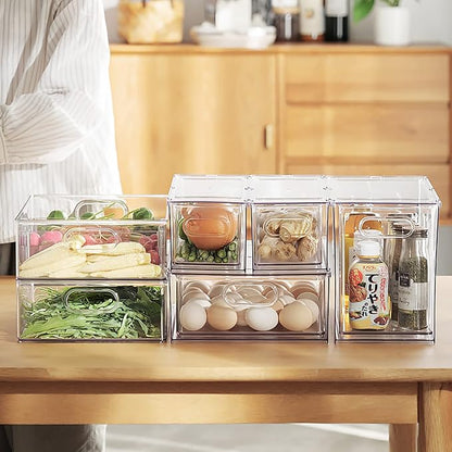 MineSign 4 pack Stackable Fridge Drawers Pull-Out Bins Divided Produce Saver - Image 9