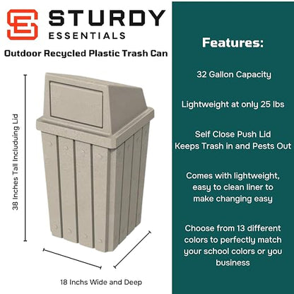 32 Gallon Square Slatted 100% Recycled Plastic Heavy-Duty Commercial Outdoor - Image 2