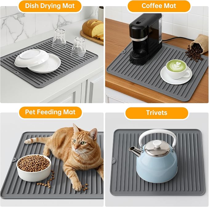 Songrey 16" x 6.5" Silicone Dish Drying Mat, Kitchen Counter Drying Pad - Image 6