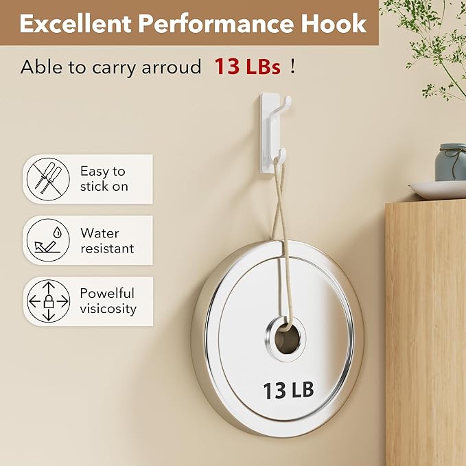 12 Pack Wall Hooks for Coat and Towel: 13LB Adhesive Door Hanger Stick on - Image 2