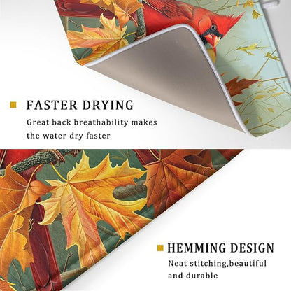 Giwawa Fall Birds Dish Drying Mat 18x24 Inch Autumn Maple Leaf Tree Dish - Image 3