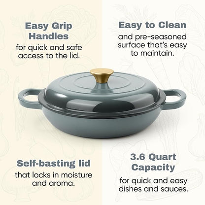 3 Quart Enameled Cast Iron Braiser, Non Stick Enameled Cast Iron Skillet - Image 7