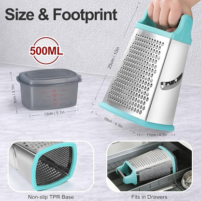 Ourokhome Cheese Grater with Handle, Stainless Steel Box Grater, 4 Side Kitchen - Image 3