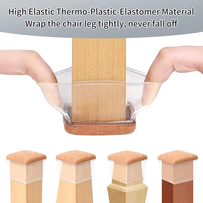 Ezprotekt 24 Pcs XL Square Clear Chair Leg Floor Protectors, Silicone Felt - Image 4