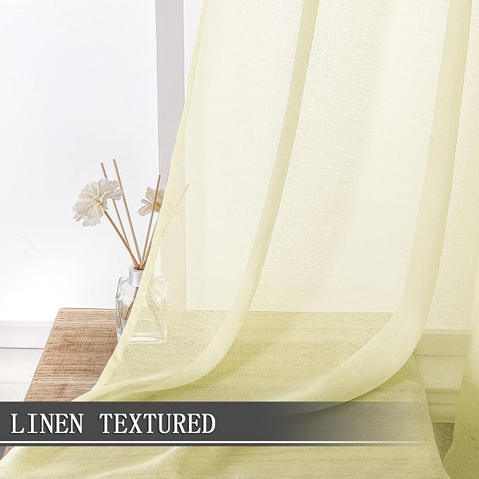 Tollpiz Short Sheer Curtain Living Room Linen Textured Curtains Sheer Light - Image 2