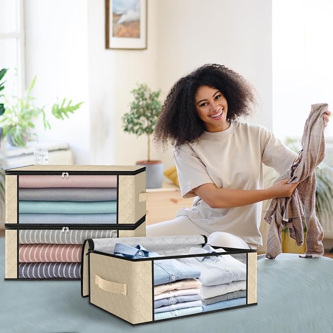 HomeHacks Storage 4-Pack Clothes Organizer Storage Bags Foldable Storage Box - Image 7