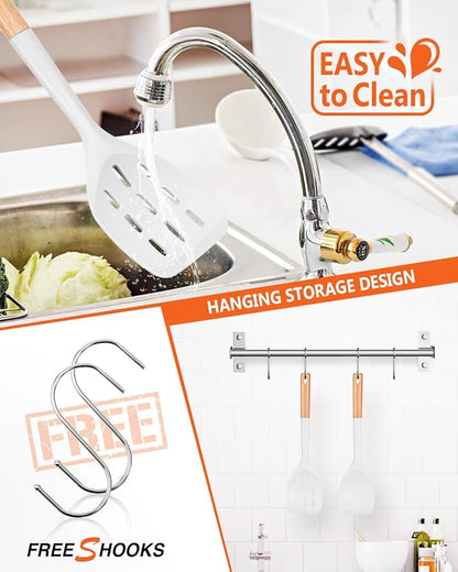 Pack of 2 Silicone Spatula, Non Stick Cooking Utensil Set Wooden Handle Kitchen - Image 4
