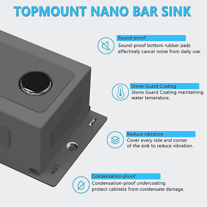 15x20 Drop In Bar Sink Black, 15 Inch Gunmetal Black Wet Bar Sink 18 Gauge Single Bowl Topmount Stainless Steel Small Kitchen Sink with Basket Strainer Drain & Bottom Grid