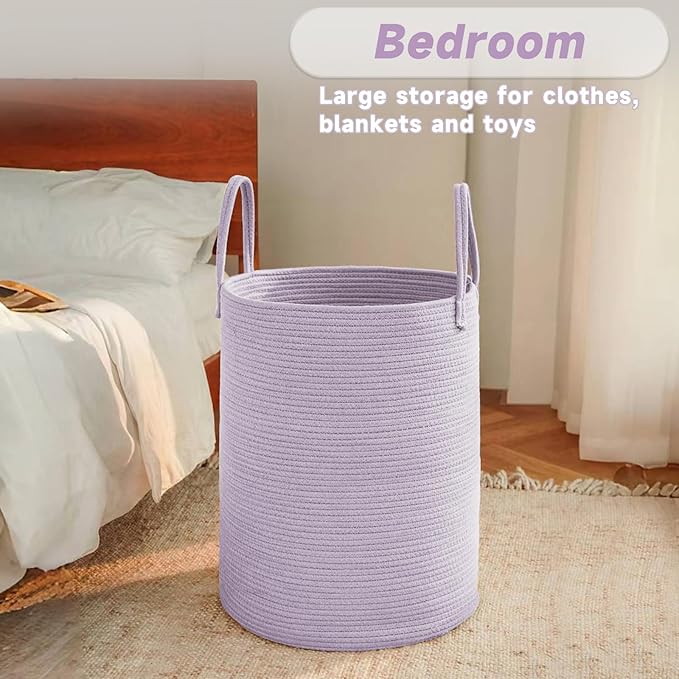 Large Woven Laundry Basket Hamper, 60L Cotton Rope Storage Bin - Image 4