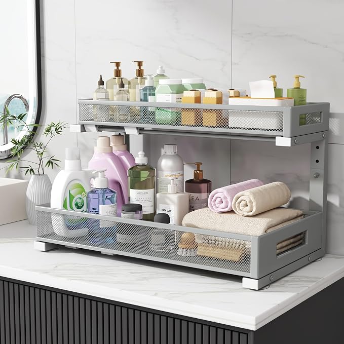 1 Pack 19IN Depth Under Sink Storage Organizer, Large 2-Tier Elegant Mesh Pull - Image 8