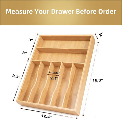 Silverware Organizer Bamboo Kitchen Drawer Organizer Utensil Organizer - Image 2