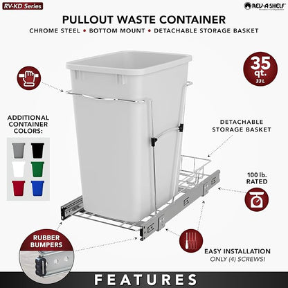 Rev-A-Shelf Pullout Trash Can for Under Kitchen Cabinets 35 Qt Garbage Waste - Image 2