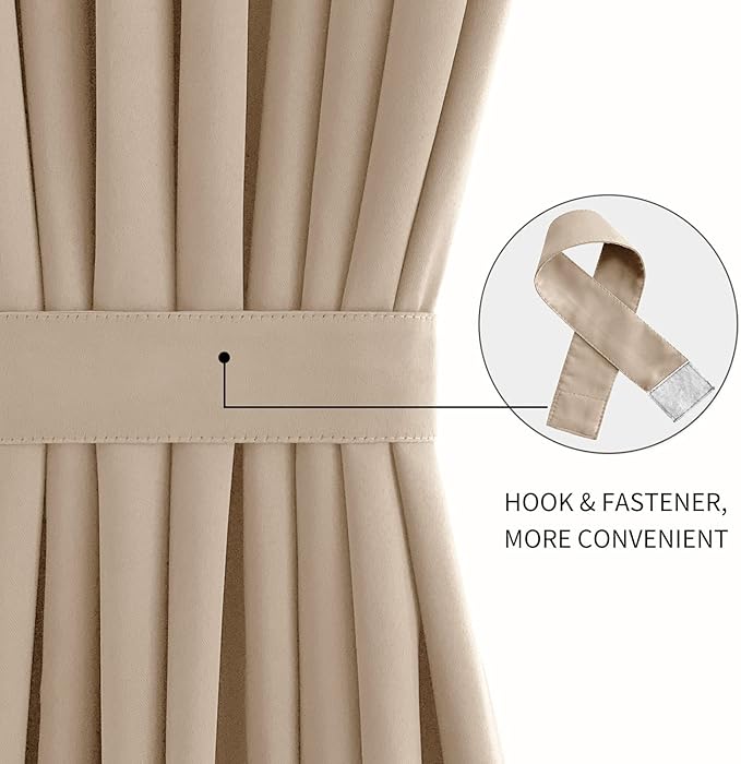 DWCN French Door Curtains – Rod Pocket Thermal Blackout Curtain for Doors with Glass Window, Kitchen and Patio Doors for Privacy, 25 X 40 Inches Long, 1 Curtain Panel with Tieback, Beige
