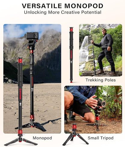 IFOOTAGE Cobra 3 Strike Monopod with Feet,Portable Travel Monopod for Camera A150S Ⅲ with Pan Tilt Head K5S,Pedal Design Base,One-Click to Extend Height 59"/150cm,Payload 11lbs/5KG