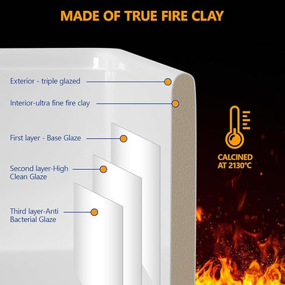 Dcolora 33 Inch White Farmhouse Sink Double Bowl 50/50 Workstation Country Farm Barn Kitchen Sink Flat Apron Front White Fireclay Ceramic Porcelain Sinks, 33x20x10, DC-A7767