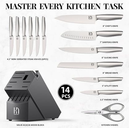 KnifeSaga Knife Set Premium, Kitchen Knife Block Set 14 Pcs Japanese High - Image 6