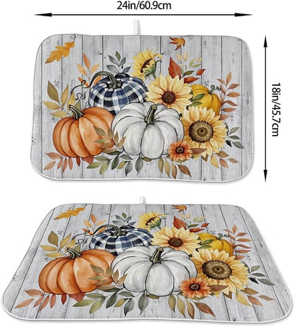 Fall Dish Drying Mat 18 x 24 Inch Thanksgiving Sunflower Pumpkin Drying Mat - Image 4