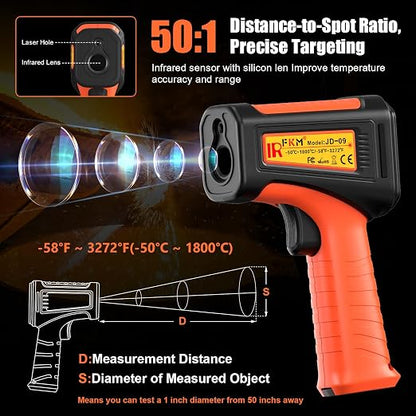 50:1-58°F ~3272°F FKM Infrared Thermometer High Temperature Gun, Non Contact - Image 3