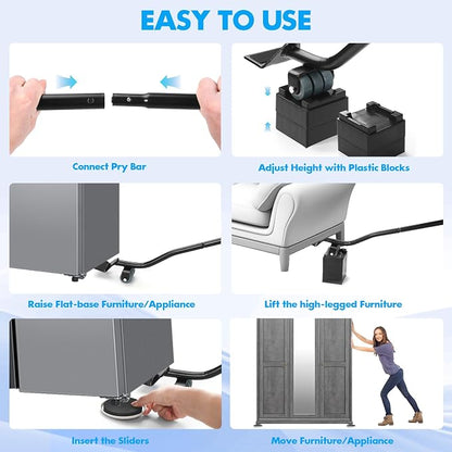Furniture Lifter Tool + 8-Pack of 3.5" Sliders, Save 80% Effort, Safely and - Image 7