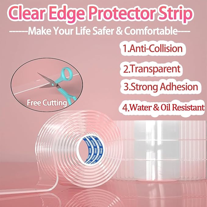 Clear Soft Corner Protectors for Furniture Strip, 1.8in x13FT, Sharp Edge & - Image 3