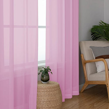 Chyhomenyc Light Pink Sheer Curtains 84 Inch Length 2 Panels, Light Filtering - Image 9