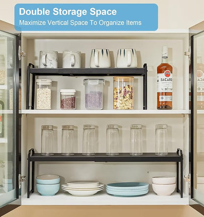 2 Pack Expandable Cabinet Countertop Shelves, Stackable Shelves Organizers - Image 6