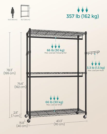 SONGMICS Heavy-Duty Rolling Clothes Rack, Garment Rack, Portable Closet - Image 6
