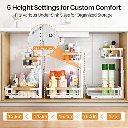 PXRACK 1 Pack Under Sink Organizer, Adjustable Height, 2 Tier Pull Out Under - Image 3