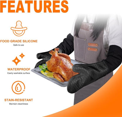 Extra Long Silicone Oven Mitts, Heat Resistant Oven Gloves - Image 4