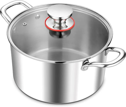 E-far 5 Quart Stock Pot with Lid, 18/10 Tri-ply Stainless Steel Stockpot by E-far