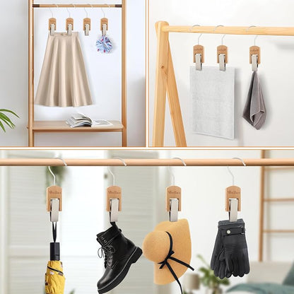 VinBee 6 PCS Hooks with Clips for Hanging, Wooden Laundry Hooks Hanging Clips - Image 6
