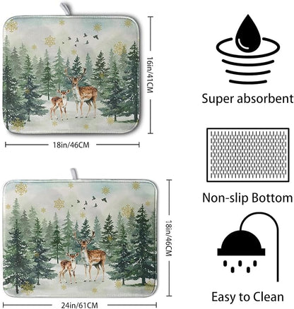 Reindeer Tree Snowflakes Christmas Dish Drying Mats - Image 2