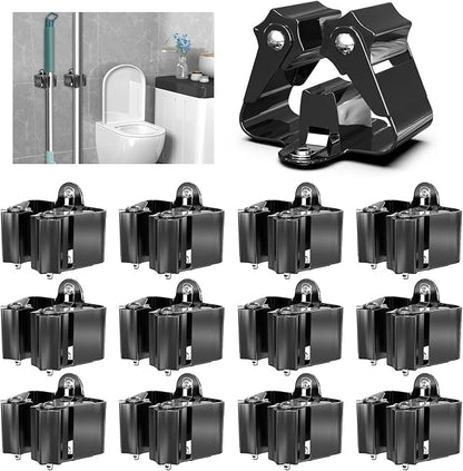 3-H Stainless Steel Broom Holder Wall Mount 12-Pack- Heavy Duty Mop Organizer by 3-H