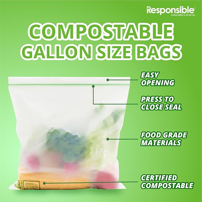 Responsible Products Certified Compostable Large GALLON Resealable Zip Bag - Image 3