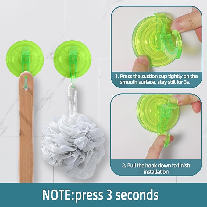 Antimbee 3 Pack Suction Cup Hooks, Clear Suction Cup Hanger, Removable Small Suction Cups for Shower, Bathroom, Glass, Door, Windows, Kitchen-Up to 11 lbs on Smooth Surface (Transparent Green)