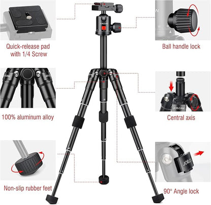 JOILCAN Mini Tripod for Camera, 21" Aluminum Desktop Tripod with 360° Ball Head, Portable Travel Tripods for DSLR Phone Projector, Load up to 15lb