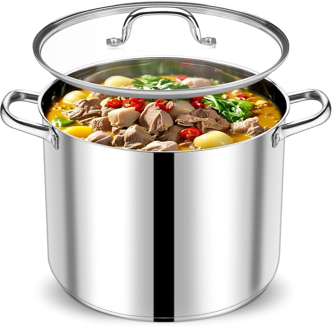 P&P CHEF 20 QT Stock Pot with Lid, Stainless Steel Large Cooking Pot, Soup by PPCHEF