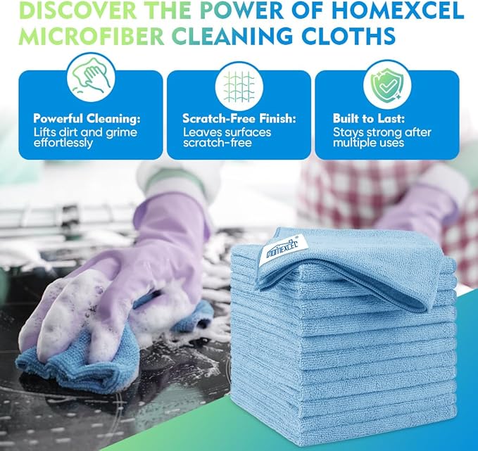 HOMEXCEL Microfiber Cleaning Cloth 6 Pack 12.5 x 12.5 inch Microfiber Towels - Image 2