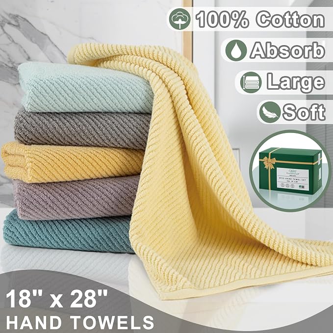 VOOVA & MOVAS Hand Towels for Bathroom Set of 4, Large 18" x 28", 100% Cotton | - Image 3