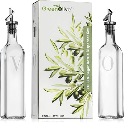 GREENOLIVE Olive Oil and Vinegar Dispenser Set - 17 oz. Glass Bottles - Stylish - Image 7