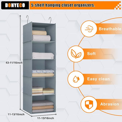 Hanging Closet Organizer 5-Shelf, Easy Mount Foldable Wardrobe Storage Shelves - Image 6