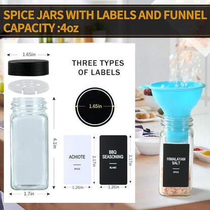 24 Glass Spice Jars with Labels, Spice Jar Set, 4oz Spice Containers, Seasoning - Image 3