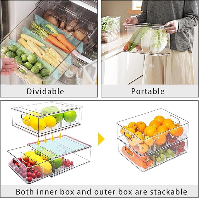 MineSign Set of 3 Stackable Refrigerator Organizer Bins Pull-Out Drawers - Image 4