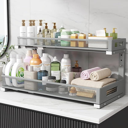 1 Pack 20.47IN Depth Under Sink Storage Organizer, Large 2-Tier Elegant Mesh - Image 7