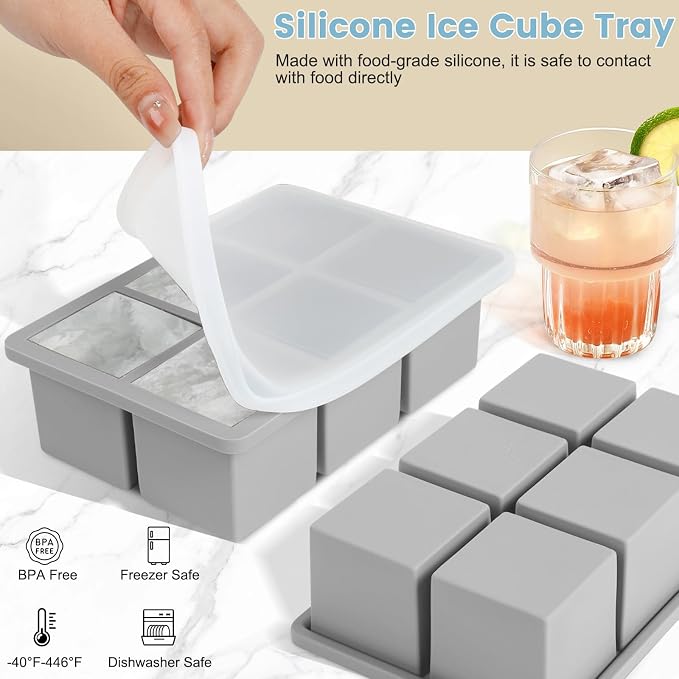Large Silicone Ice Cube Tray 2Pack, SAWNZC Big Square Ice Cube Molds - Image 3