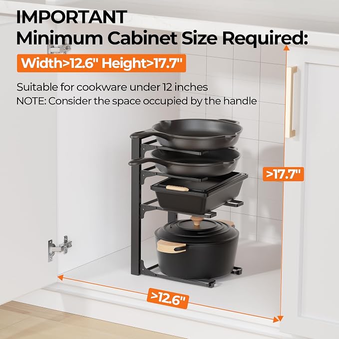 MUDEELA Pots and Pans Organizer under Cabinet 15.75" Tall, 4-Tier Heavy Duty - Image 2