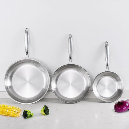 SuperCook 3-Piece Tri Ply Stainless Steel Frying Pan Set, Stainless Skillet Pan - Image 7