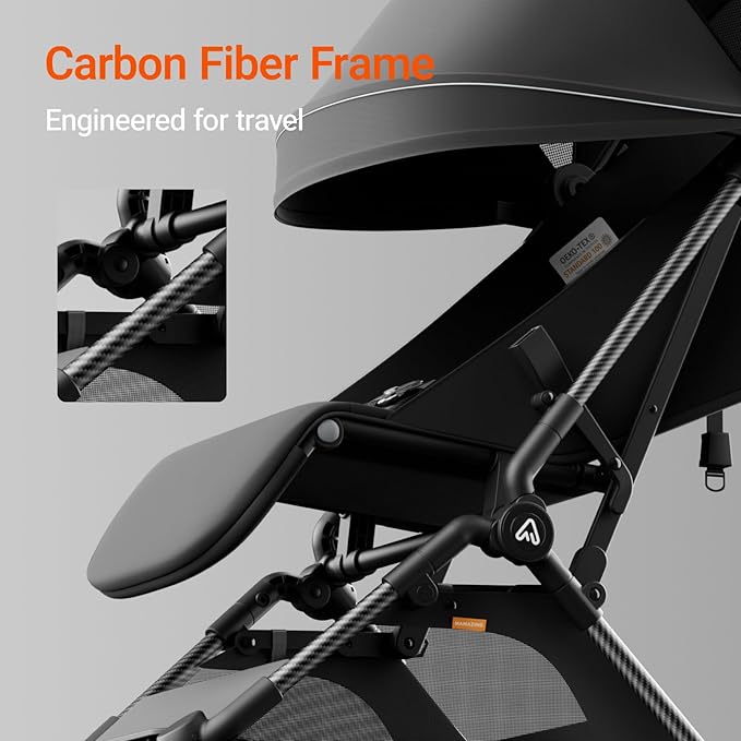 Lightweight Baby Travel Stroller with Carbon Fiber Frame, Compact & Airplane-Friendly, One-Handed Folding Design, 11.6 lbs, Perfect for Toddlers, Organizer & Cushion Included, Jet