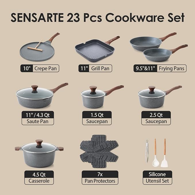 SENSARTE Nonstick Granite Cookware Set, PFOA & PFOS Free, Healthy Non Stick - Image 2
