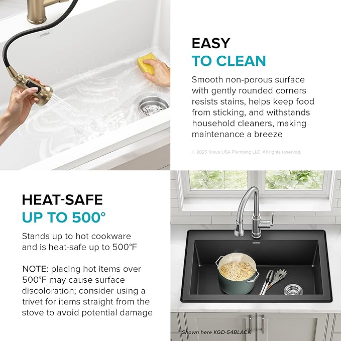 KRAUS Forteza 33-inch Granite Drop In/Undermount Single Bowl White Kitchen Sink, KGD-54WHITE